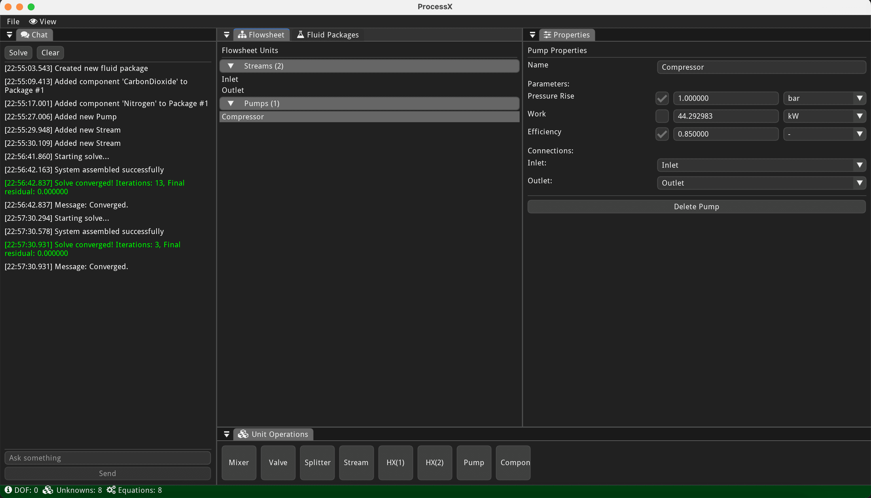 ProcessX interface showing AI copilot and flowsheet editor